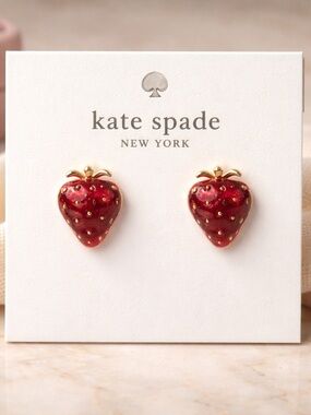 kate spade Strawberry Enamel Stud Earrings - Red & Gold